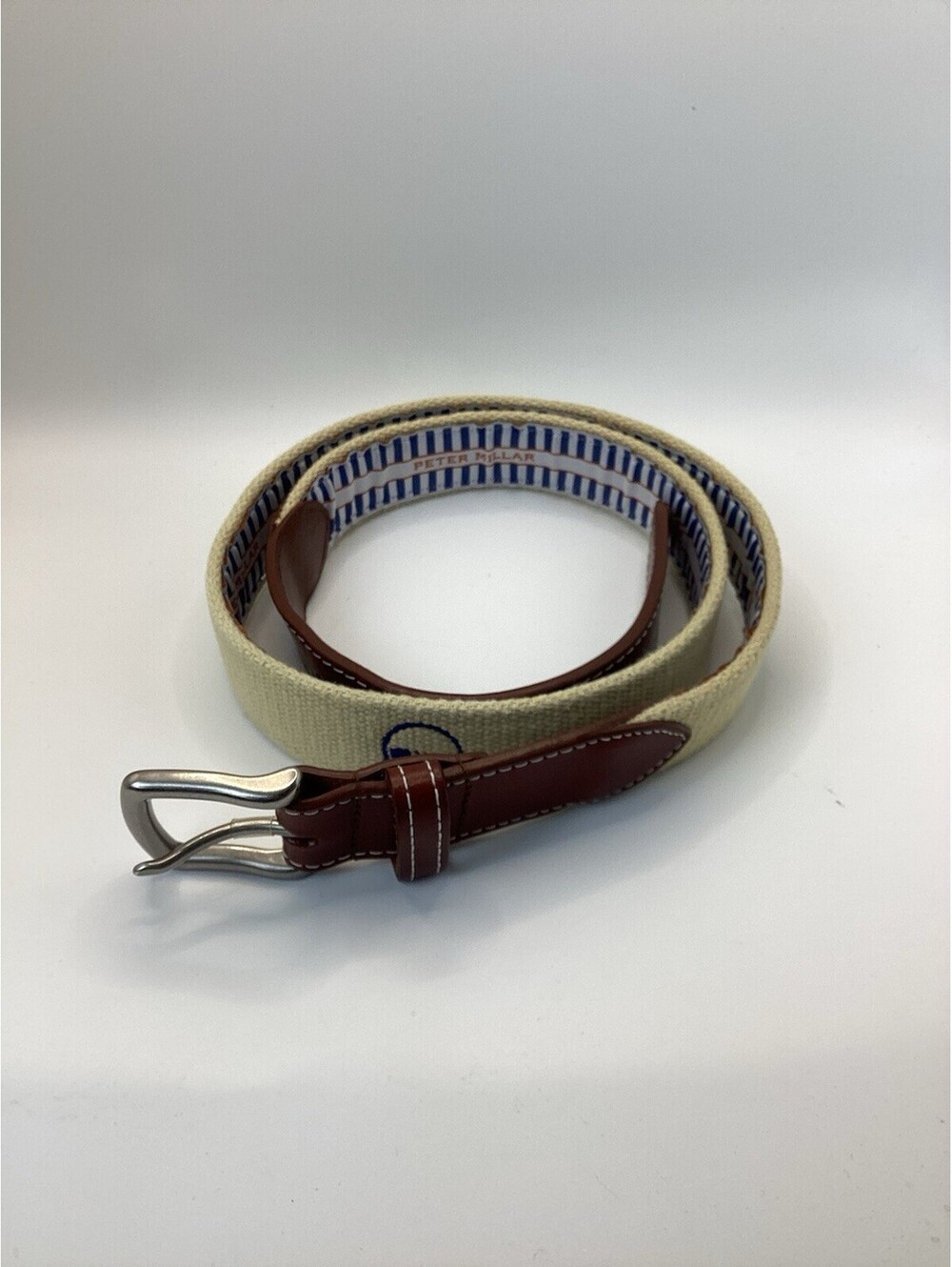 Peter Millar Canvas Belt Size 38 Leather Trim Made In USA